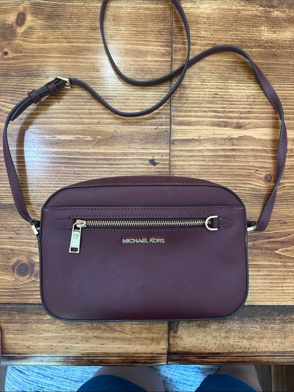 Michael Kors Burgundy Saffiano Crossbody with Gold Hardware